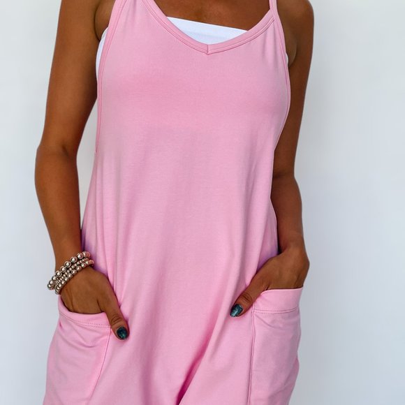 Pink Spaghetti Straps V Neck Jersey Romper NWT - Picture 6 of 14